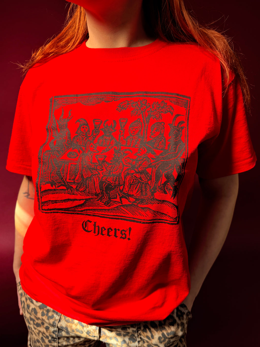 Devils Feast Woodcut Red Tshirt