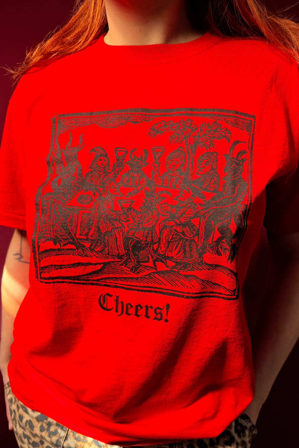 Devils Feast Woodcut Red Tshirt