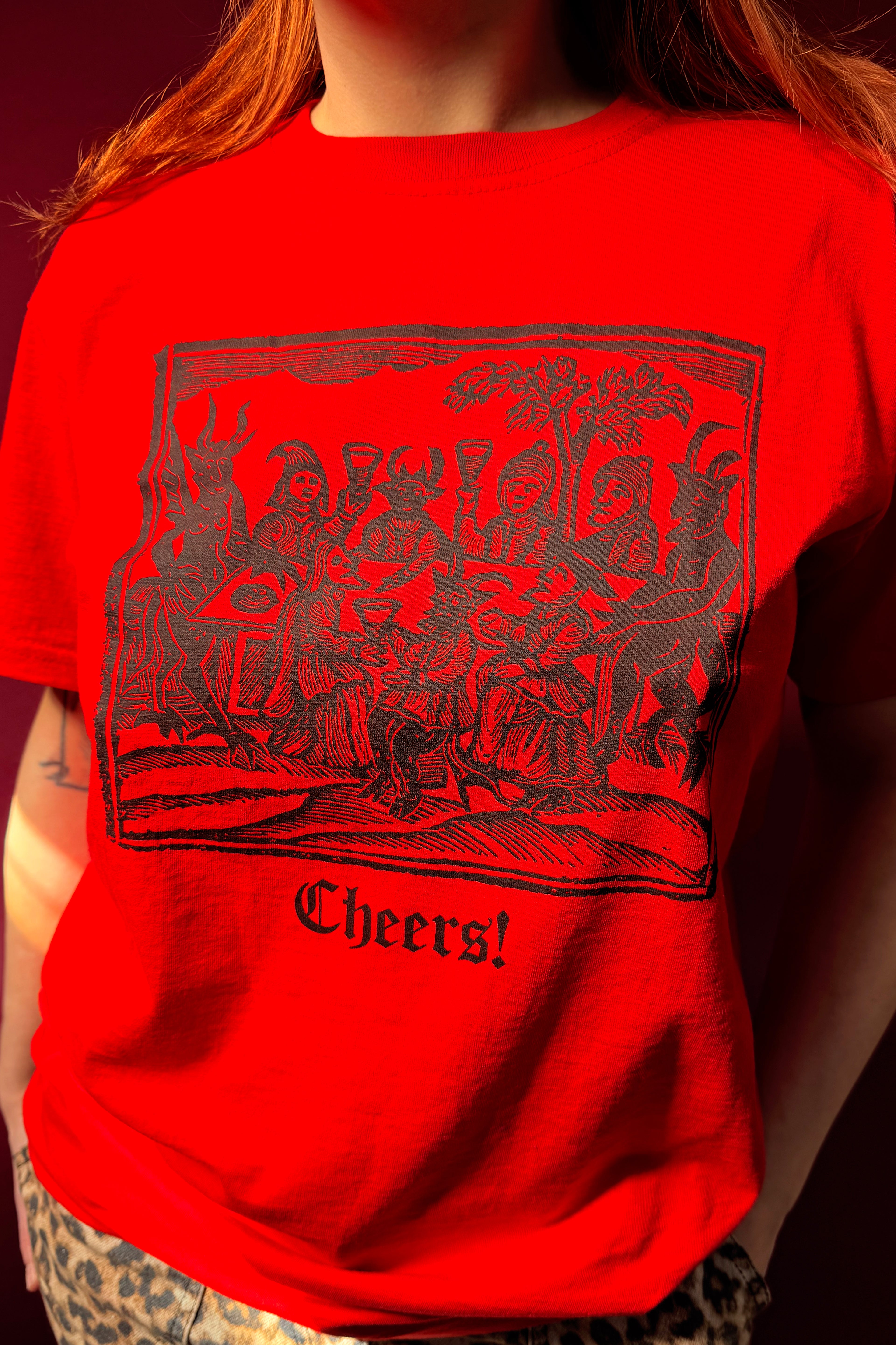 Devils Feast Woodcut Red Tshirt